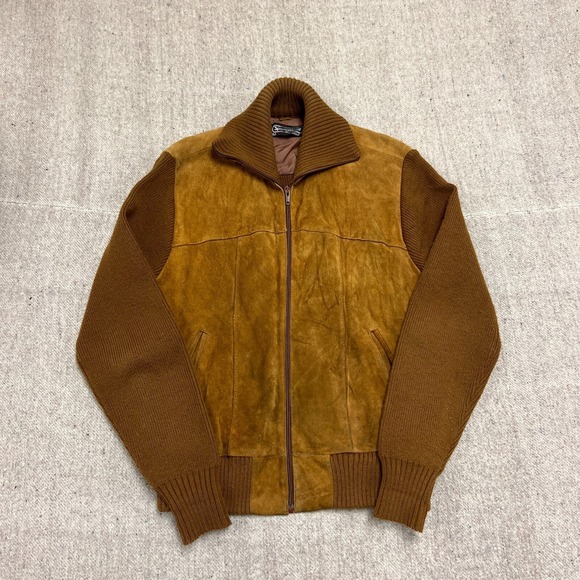 Vintage Other - Vintage Sears Suede Wool Sweater Mens Medium Brown 1970s Full Zip